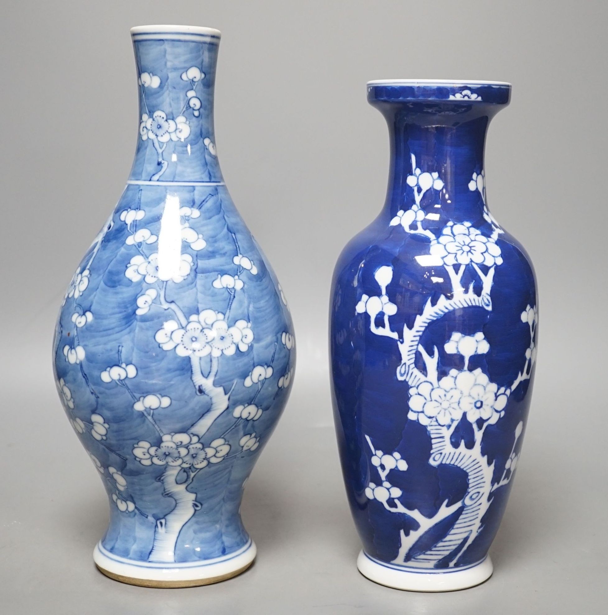 Two Chinese blue and white prunus vases, tallest 28cms high.